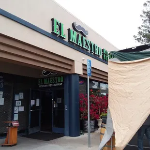 the entrance to a restaurant