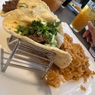 2 soft tacos carne asada.