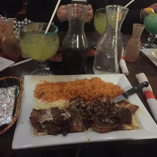 Yes that is Pollo Con Chorizo, Texas Margarita, Coke and a Water... can&apos;t beat the portion size :) Tasted good!