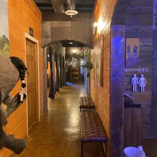 a hallway in a restaurant