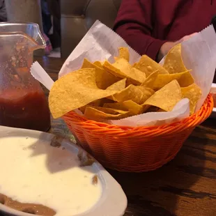 Chips, salsa and bean dip
