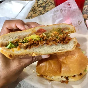 Inside the chorizo torta