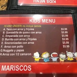 Kids menu