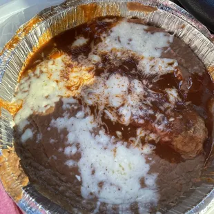 Chili relleno with refried beans. Lunch special #4.