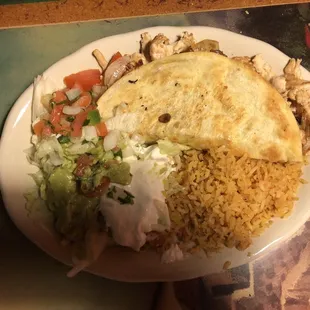 Grilled Chicken Quesadilla with rice guac Pico De Gello Chicken is fantastic