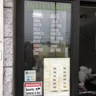 a menu in a window