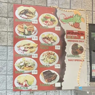 a menu on a wall