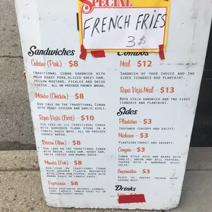 a menu for french fries