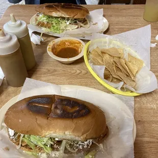 TORTA lengua , and TORTA de pastor  horchata and pina drinks