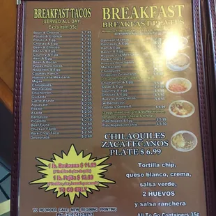 breakfast menu