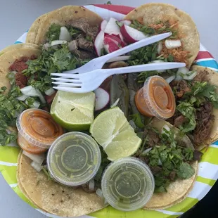 Lengua, al pastor, carne asada, carnitas, pollo