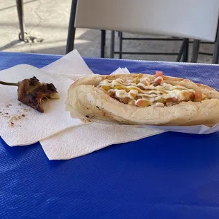 Sonoran hot dog with bacon wrapped chile