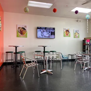 tables and chairs in a restaurant