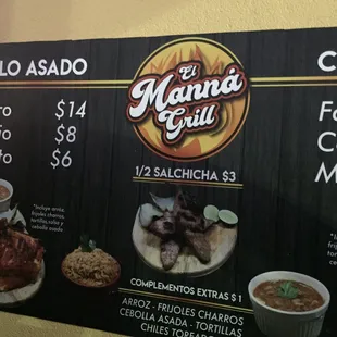 the menu for the restaurant