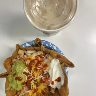 Fish taco salad with horchata  - EXCELLENT!!!