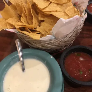 Chips and salsa and Quesa they brought us