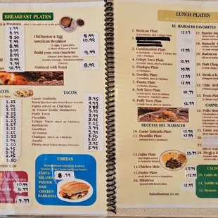 Menu as of July 2024
