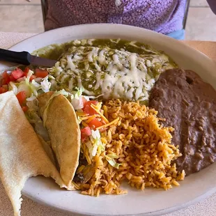 Enchilada, taco and homemade tortilla!