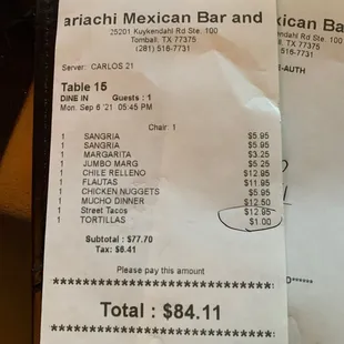 Come on, charging for extra tortillas when we bought so many meals!