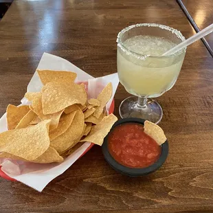 Chips &amp; salsa. Margarita on the rocks.