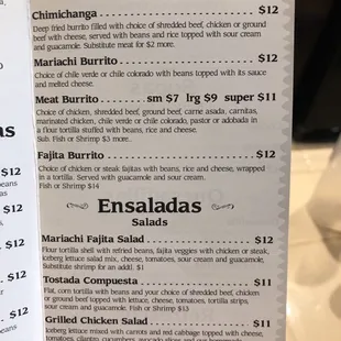 Burrito menu