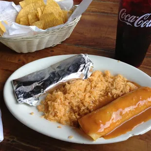 Speedy Gonzales with soft beef taco, chicken enchilada and rice