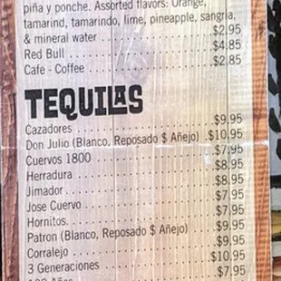 a menu for a mexican restaurant