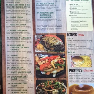 a menu for a mexican restaurant