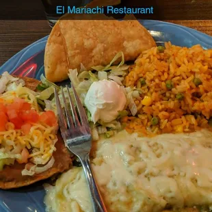 Mini Combo with a Bean Tostada, Cheese Enchilada and ground beef taco