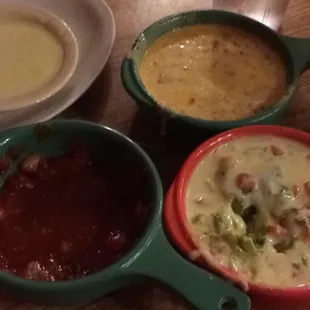 Salsa, 4 layer dip, and chorizo dip.