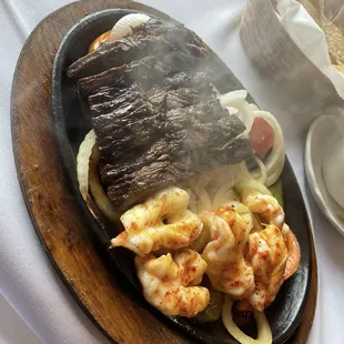 Shrimp and steak fajita