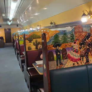 Train feeling dining room.