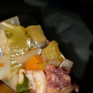 Pieces of octopus n vegies