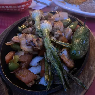 Chicken and shrimp fajitas