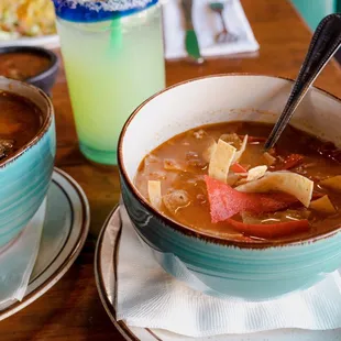 Albondigas soup and chicken tortilla soup