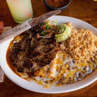 Carne asada plate with cheese enchilada