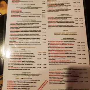 the menu for el matador