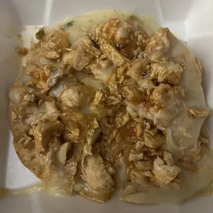 I ordered chicken nachos and this is how it came. All stacked together and soggy. Super disappointed. $20 wasted!