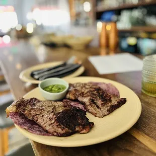 Tender rib eye tacos and the most flavorful tomatillo salsa a human has probably ever conjured.