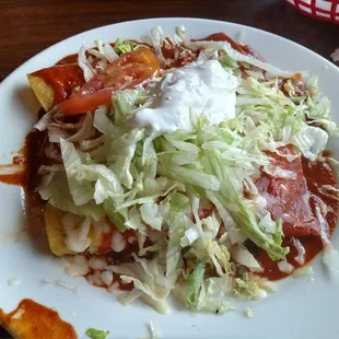 #10 Lunch special, three enchiladas: chicken, bean and beef