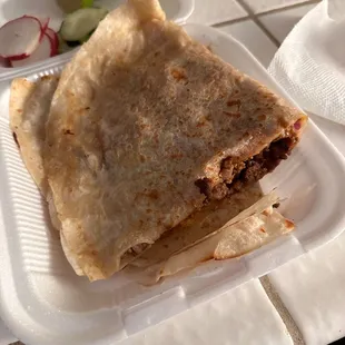 Asada quesadilla, with very little cheese.