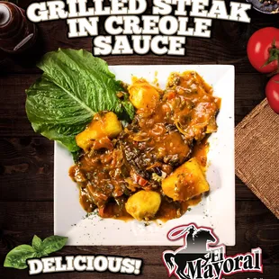 * Grilled Steak In Creole Sauce * Bistec en salsa criolla
