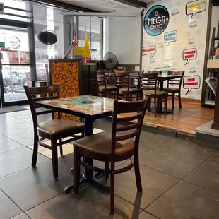 tables and chairs in a restaurant