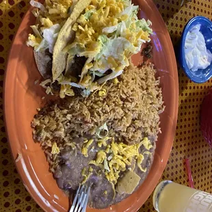 3 taco dinner plate with beans &amp; rice was all delicious