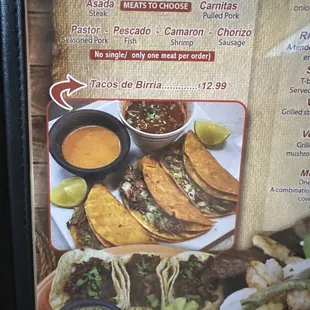 Menu... future order Tacos de Birria