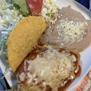 Lunch combo #1 (Chile replant, ground beef taco, beans and guacamole salad) this was ONLY $6.99!!!