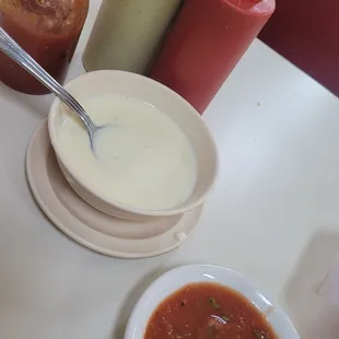 Cheese dip and salsa