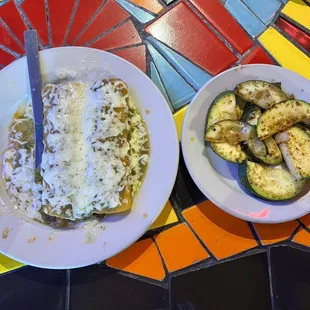 Custom order: 2 a la cart chicken enchiladas &amp; side of grilled zucchini