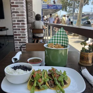 Carne Asada Tacos and chips &amp; salsa