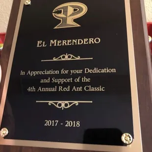 the plaque for the dedication